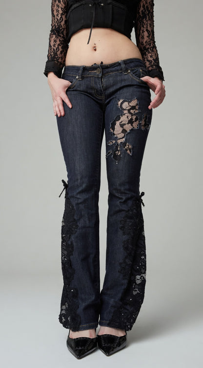 Midnight Lace Flare Jeans – Elegant Lace Edition