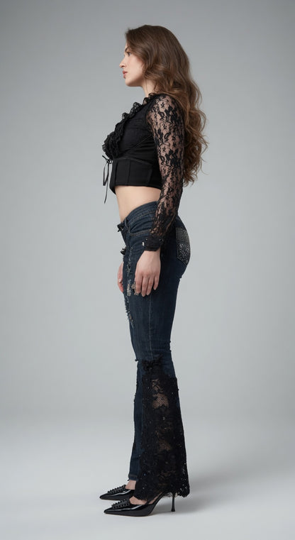 Midnight Lace Flare Jeans – Elegant Lace Edition