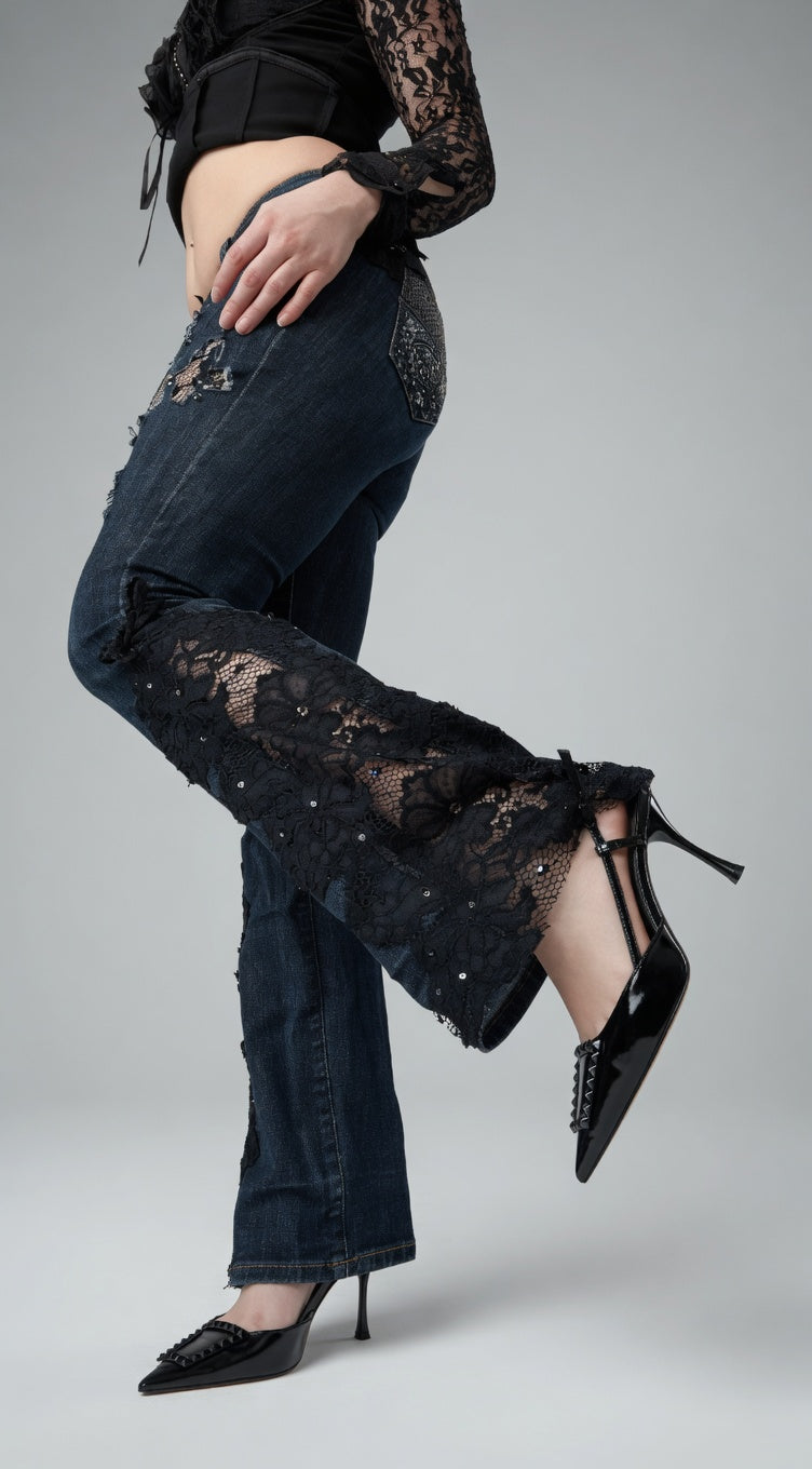 Midnight Lace Flare Jeans – Elegant Lace Edition