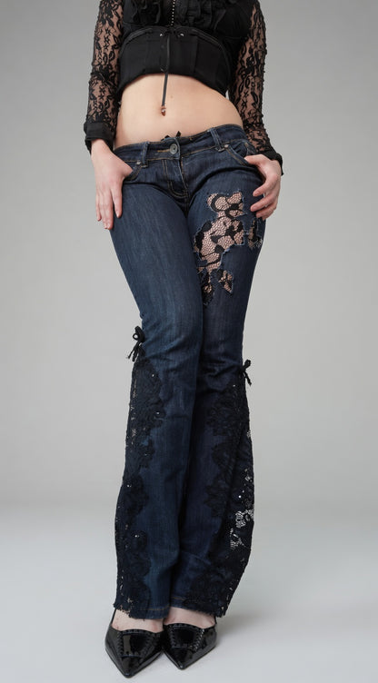 Midnight Lace Flare Jeans – Elegant Lace Edition