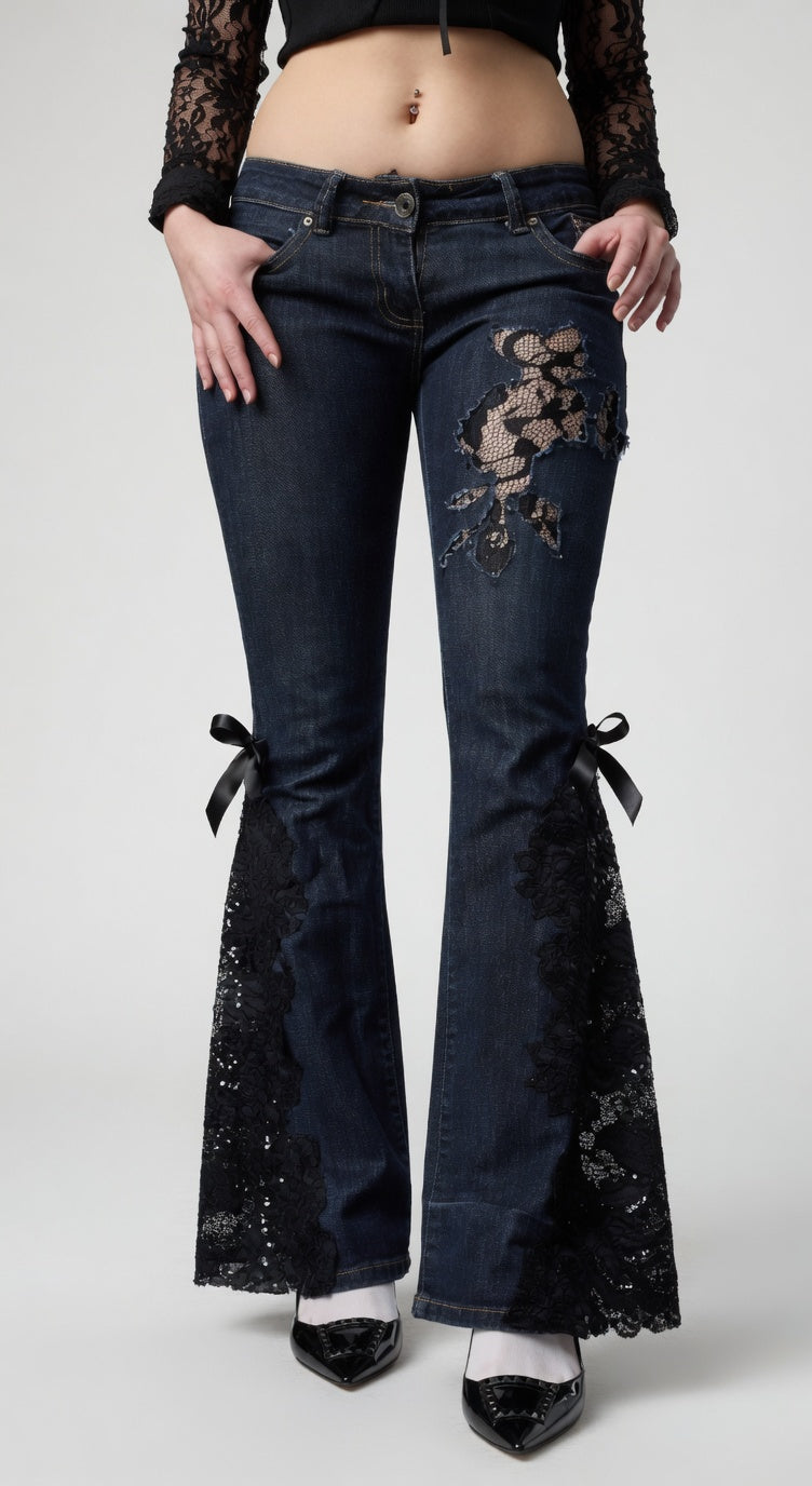 Midnight Lace Flare Jeans – Elegant Lace Edition