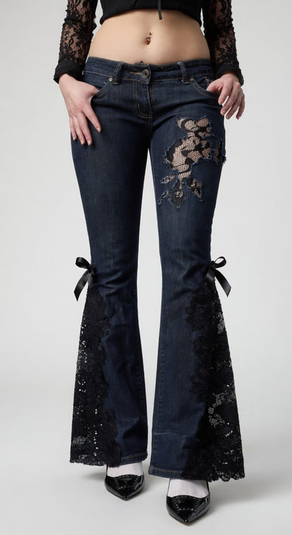 Midnight Lace Flare Jeans – Elegant Lace Edition